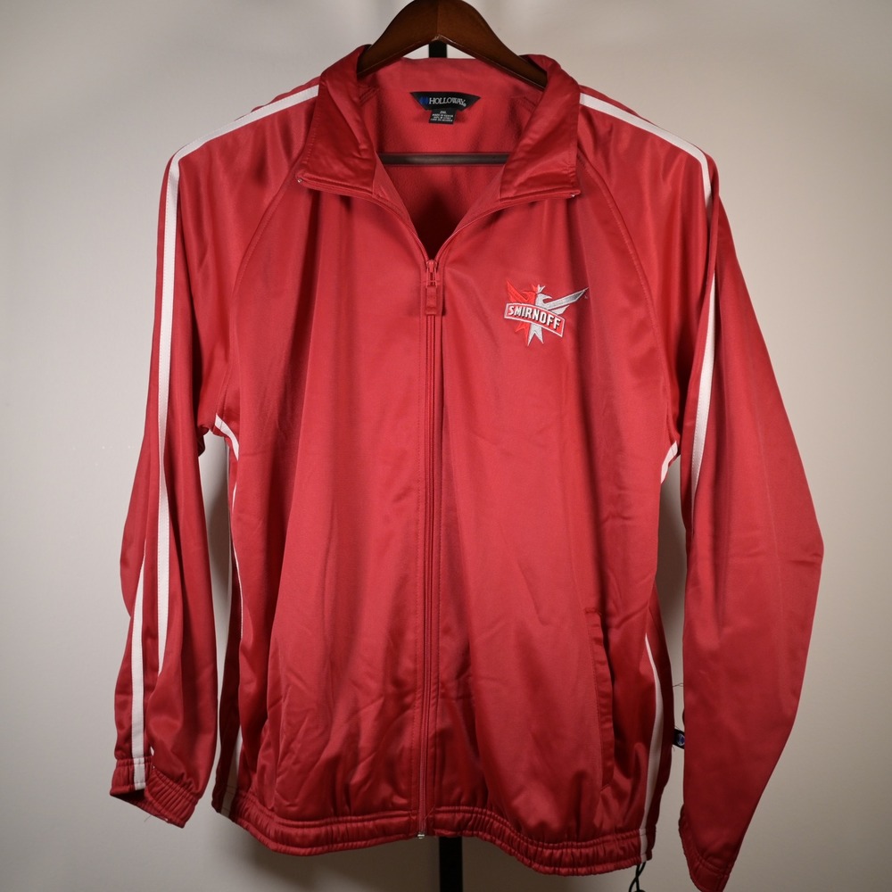 Holloway Smirnoff Red Track Jacket Mens 2XL Full Zip White Stripe Athletic Coat